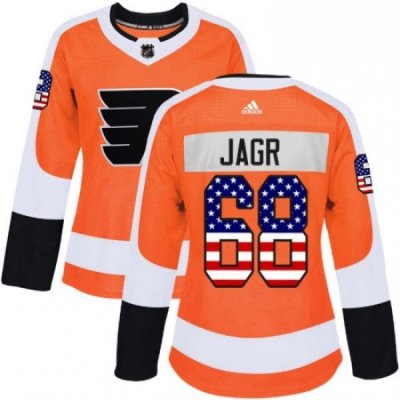 Womens Adidas Philadelphia Flyers 68 Jaromir Jagr Authentic Orange USA Flag Fashion NHL Jersey