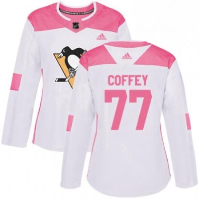 Womens Adidas Pittsburgh Penguins 77 Paul Coffey Authentic WhitePink Fashion NHL Jersey