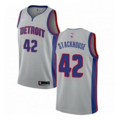 Youth Nike Detroit Pistons 42 Jerry Stackhouse Authentic Silver NBA Jersey Statement Edition