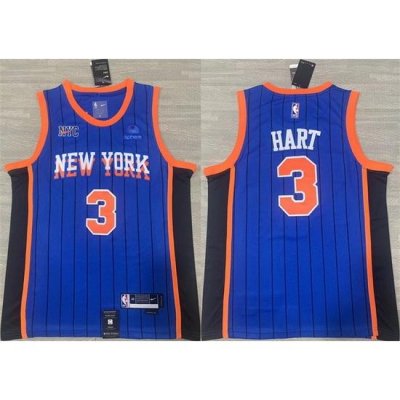 Men New Yok Knicks 3 Josh Hart Blue 2023 24 City Edition Stitched Basketball Jersey