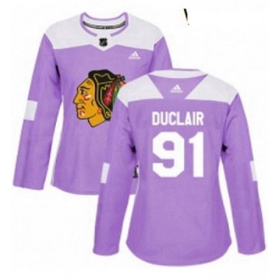 Womens Adidas Chicago Blackhawks 91 Anthony Duclair Authentic Purple Fights Cancer Practice NHL Jersey