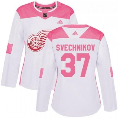 Womens Adidas Detroit Red Wings 37 Evgeny Svechnikov Authentic WhitePink Fashion NHL Jersey