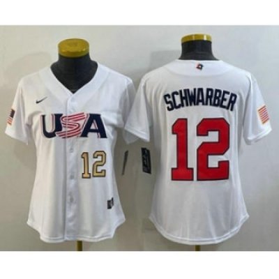 Womens USA Baseball 12 Kyle SchWarber Number 2023 White World Classic Stitched Jerseys