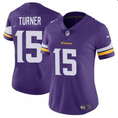 Women Minnesota Vikings 15 Dallas Turner Purple 2024 DraftVapor Stitched Jersey