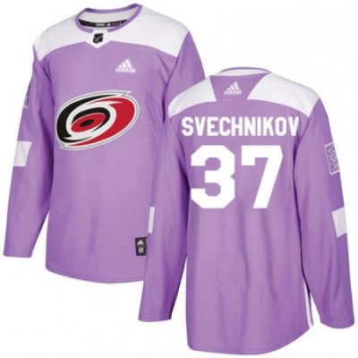 Youth Adidas Carolina Hurricanes 37 Andrei Svechnikov Authentic Purple Fights Cancer Practice NHL Jersey