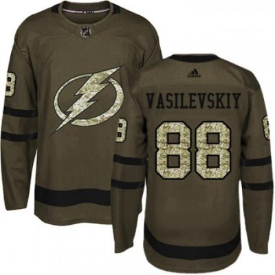 Youth Adidas Tampa Bay Lightning 88 Andrei Vasilevskiy Authentic Green Salute to Service NHL Jersey