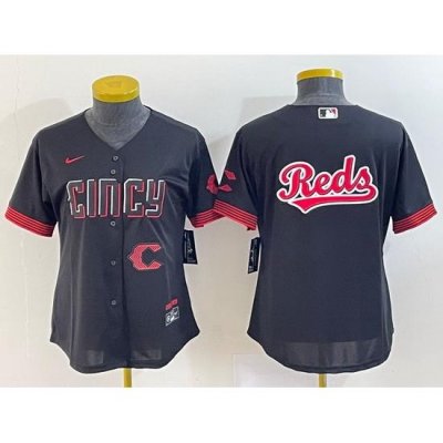 Women Cincinnati Reds Black Team Big Logo 2023 City Connect With Patch Stitched Baseball Jersey