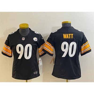 Women Pittsburgh Steelers 90 T  J  Watt Black 2023 F U S E  Stitched Football Jersey 28Run Small 29s