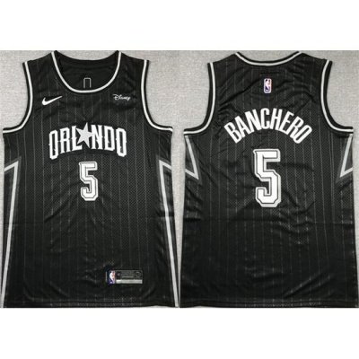 Men Orlando Magic 5 Paolo Banchero Black Icon Edition Stitched Swingman Jersey