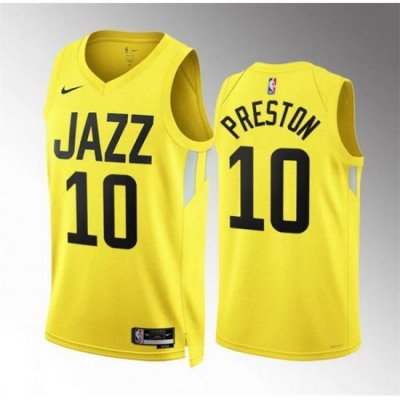 Men Utah Jazz 10 Jason Preston Yellow Association Edition Stitched Basketball Jersey