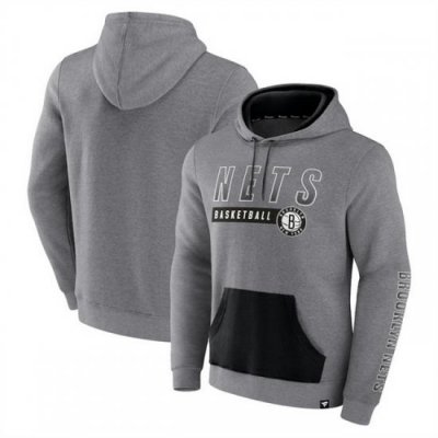 Men Brooklyn Nets Heathered Gray Off The Bench Color Block Pullover Hoodie