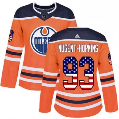 Womens Adidas Edmonton Oilers 93 Ryan Nugent Hopkins Authentic Orange USA Flag Fashion NHL Jersey