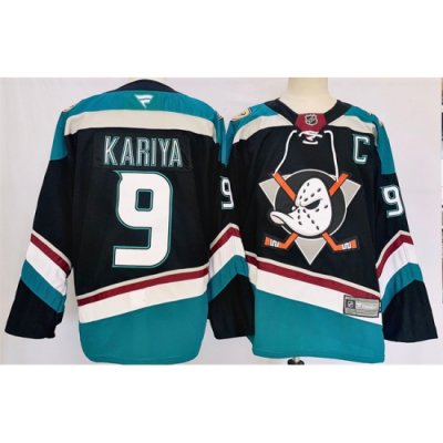 Men Anaheim Ducks 9 Paul Kariya Black Teal 2024 25 Stitched Jersey