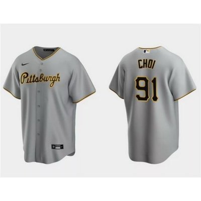 Men Pittsburgh Pirates 91 Ji Man Choi Grey Cool Base Stitched Baseball Jersey