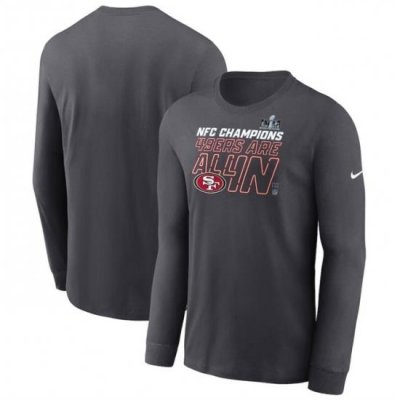 Men San Francisco 49ers Anthracite 2023 NFC Champions Locker Room Trophy Collection Long Sleeve T Shirt