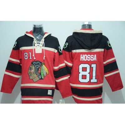 Men Chicago Blackhawks 81 Marian Hossa Red Sawyer Hooded Sweatshirt Stitched NHL Jersey