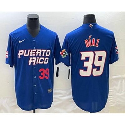 Men's Puerto Rico Baseball #39 EdWin Diaz Number 2023 Blue World Baseball Classic Stitched Jerseys