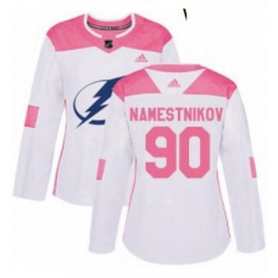 Womens Adidas Tampa Bay Lightning 90 Vladislav Namestnikov Authentic WhitePink Fashion NHL Jersey