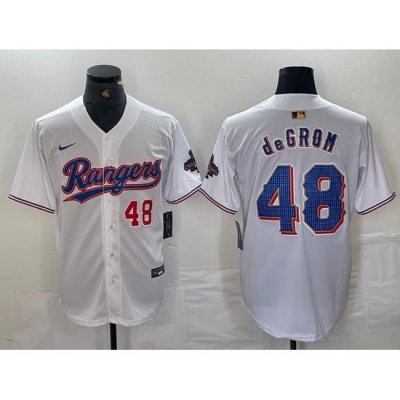 Men Texas Rangers 48 Jacob DeGrom White Gold Cool Base Stitched Baseball Jersey 3