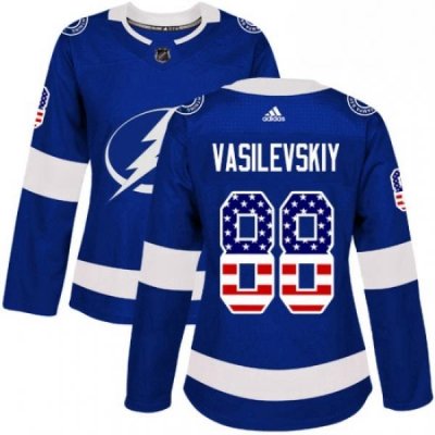 Womens Adidas Tampa Bay Lightning 88 Andrei Vasilevskiy Authentic Blue USA Flag Fashion NHL Jersey