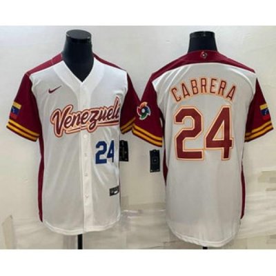 Men Venezuela Baseball #24 Miguel Cabrera Number 2023 White World Classic Stitched Jersey1