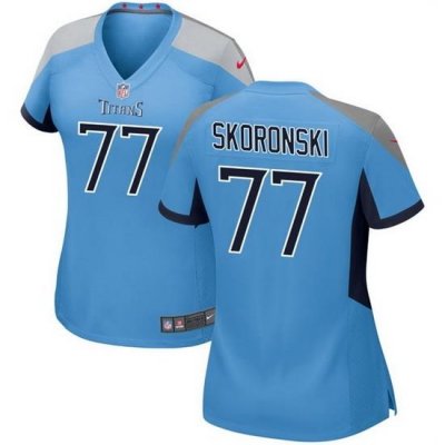 Women Tennessee Titans 77 Peter Skoronski Blue 2023 Draft Stitched Game Jersey