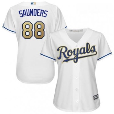 Womens Majestic Kansas City Royals 88 Michael Saunders Authentic White Home Cool Base MLB Jersey