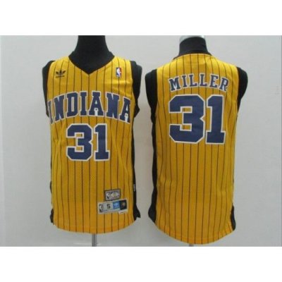 Men Indiana Pacers #31 Reggie Miller Yellow Pinstripe Hardwood Classics Jersey