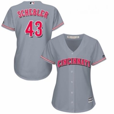 Womens Majestic Cincinnati Reds 43 Scott Schebler Authentic Grey Road Cool Base MLB Jersey