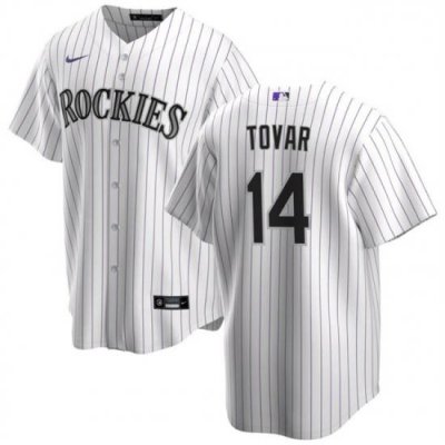 Men Colorado Rockies 14 Ezequiel Tovar White Cool Base Stitched Baseball Jersey