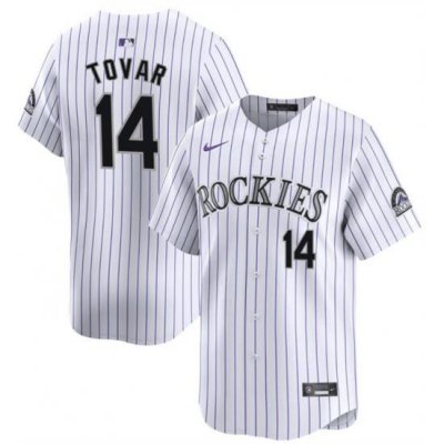 Men Colorado Rockies 14 Ezequiel Tovar White Home Limited Stitched Baseball Jersey