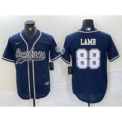 Men Dallas Cowboys 88 CeeDee Lamb Navy Cool Base Stitched Baseball Jersey