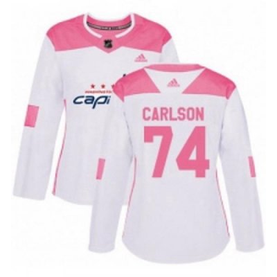 Womens Adidas Washington Capitals 74 John Carlson Authentic WhitePink Fashion NHL Jersey