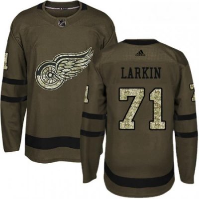 Youth Adidas Detroit Red Wings 71 Dylan Larkin Authentic Green Salute to Service NHL Jersey