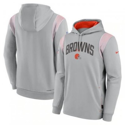 Men Cleveland Browns Grey Sideline Stack Performance Pullover Hoodie 001