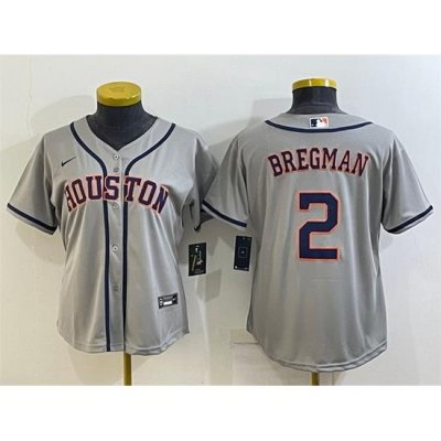 Women Houston Astros 2 Alex Bregman Gray Cool Base Stitched Baseball Jerseys