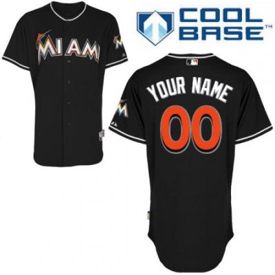 Men Women Youth All Size Miami Marlins Custom Cool Base Jersey Black 3