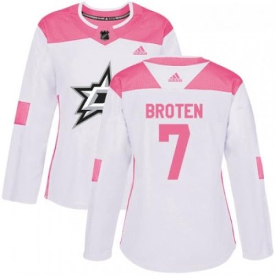 Womens Adidas Dallas Stars 7 Neal Broten Authentic WhitePink Fashion NHL Jersey