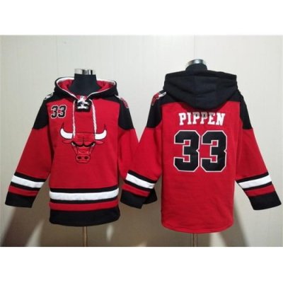 Men Chicago Bulls 33 Scottie Pippen Red Black Ageless Must Have Lace Up Pullover Hoodie