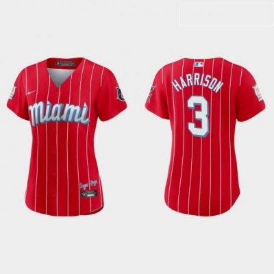 Miami Marlins 3 Monte Harrison Women Nike 2021 City Connect Authentic MLB Jersey Red