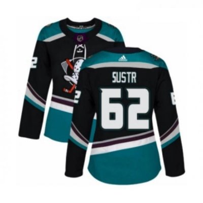 Womens Adidas Anaheim Ducks 62 Andrej Sustr Premier Black Teal Alternate NHL Jersey