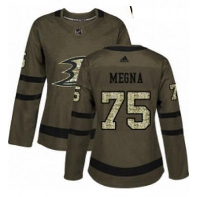 Womens Adidas Anaheim Ducks 75 Jaycob Megna Authentic Green Salute to Service NHL Jersey