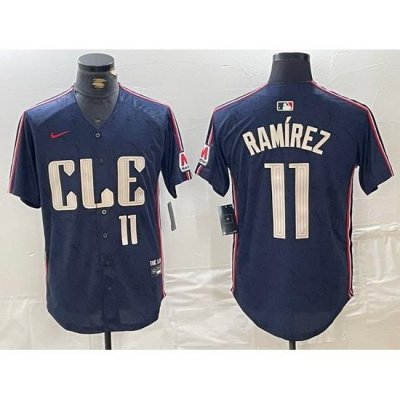 Men Cleveland Guardians 11 Jose Ramirez Navy 2024 City Connect Limited Stitched Baseball Jersey 4