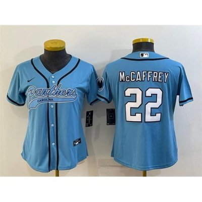 Women Carolina Panthers 22 Christian McCaffrey Blue With Patch Cool Base Stitched Baseball Jersey