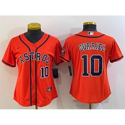 Women Houston Astros 10 Yuli Gurriel Orange With Patch Cool Base Stitched Baseball Jersey 2