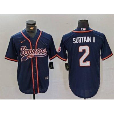 Men Denver Broncos 2 Pat Surtain II Navy Cool Base Stitched Baseball Jersey