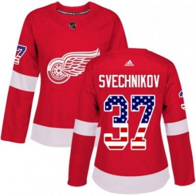 Womens Adidas Detroit Red Wings 37 Evgeny Svechnikov Authentic Red USA Flag Fashion NHL Jersey