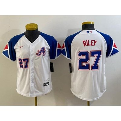 Youth Atlanta Braves 27 Austin Riley White 2023 City Connect With Patch Stitched Baseball