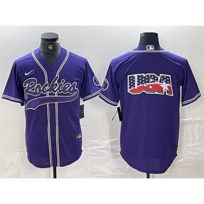 Men Colorado Rockies Purple Team Big Logo Cool Base Stitched Baseball JerseyS