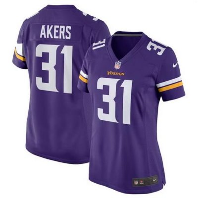 Women Minnesota Vikings 31 Cam Akers Purple Stitched Jersey 28Run Small 29